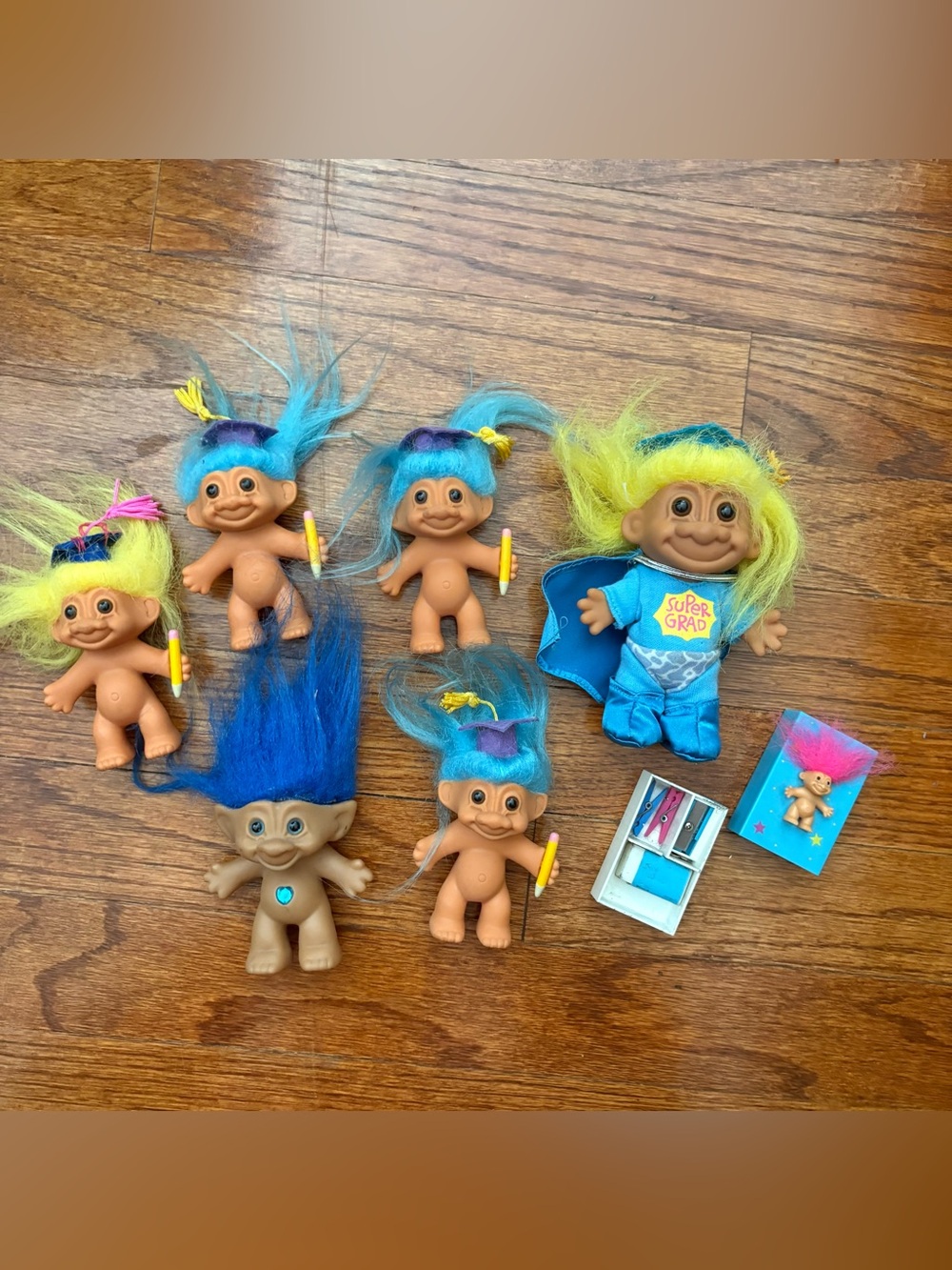 Vintage Troll Dolls Lot - Blue, Yellow & Teal Hair